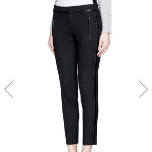 VINCE LEATHER TRIM CROPPED WOOL PANTS